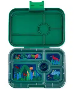 LEAKPROOF - YUMBOX TAPAS GREENWICH GREEN - 5 COMPARTMENT - JUNGLE TRAY - LARGEST BENTO