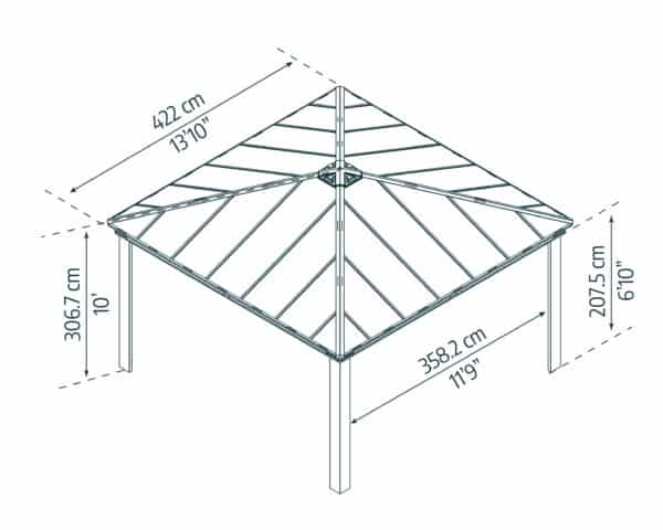 גזיבו לגינה Dallas 4.3x4.3 רחב בצבע אפור