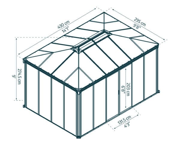 2781 גזיבו סגור לגינה Ledro אפור כהה 3X4.3